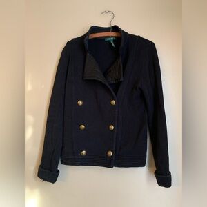 Lauren Ralph Lauren Sweater Womens Medium Black Brass Button Front Cardigan RL